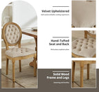 French Country Dining Chairs Set of 4, Beige Kitchen & Dining Room Chairs, Velvet Kitchen Chairs, Tufted Upholstered, Wood Legs, Sillas De Comedor (Velvet, Beige, 4 Pcs)