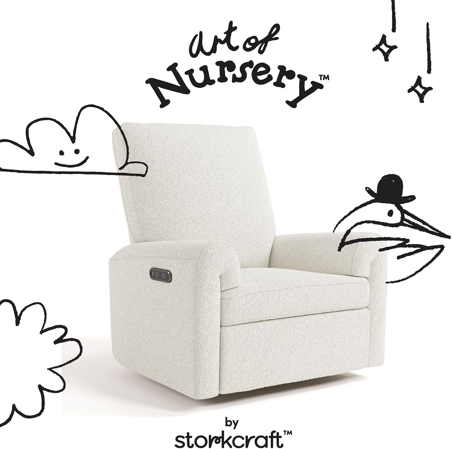 Storkcraft Sorrento Deluxe Power Recliner Swivel Glider, Ivory Boucle | Premium Electronic Nursery Rocking Chair, OEKO-TEX 100 Certified, Includes Dual-USB Charging Port with USB-A & USB-C