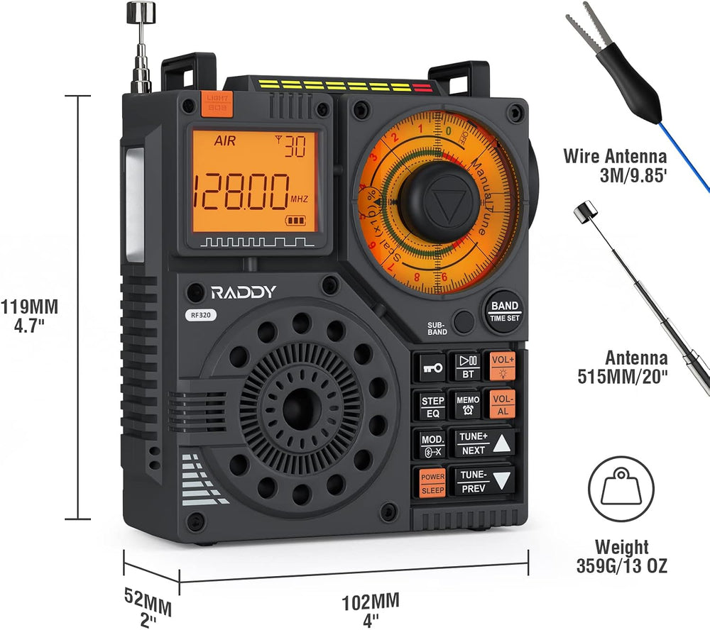 Raddy RF320 App Control Shortwave Radio, All-Band Receiver, Black