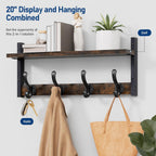 Tatub 20" Rustic Coat Rack Wall Mount with Shelf, Wall Hooks with Shelf, Heavy Duty Entryway Organizer Hangers for Hanging, Hat, Bag, Jacket for Bathroom, Living Room, Bedroom, Rustic Brown
