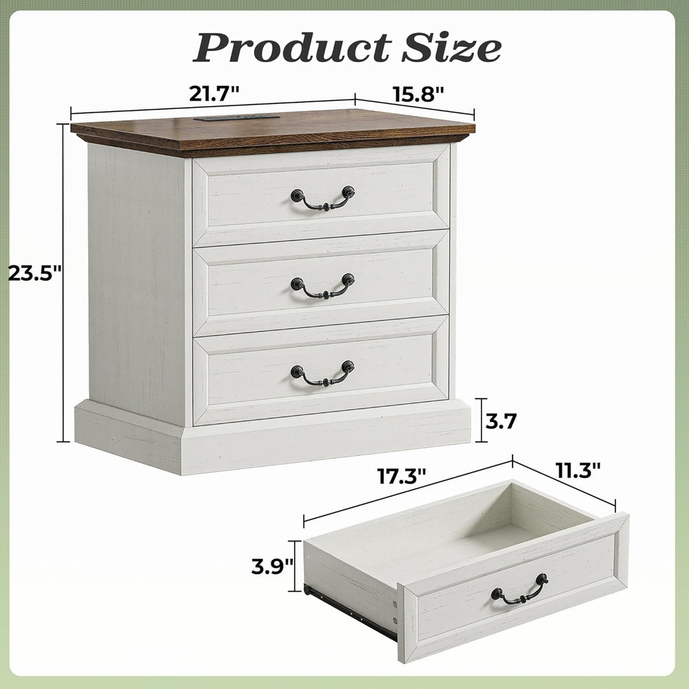 Huuger Nightstand with Charging Station, 3 Drawer Night Stand Set of 2, 22 In...