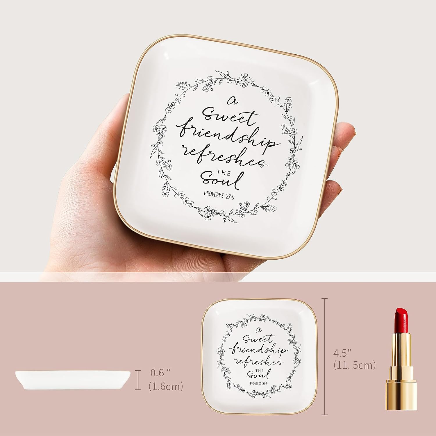 Friendship Gifts for Women, Sisters in Christ Friendship GIF, Jewelry Dish | Friend Gifts For Women, Sweet Friendship – Proverbs 27:9，Bible Verse Jewelry Dish, Christian Gifts – Jewelry Tray Dish