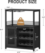 GarveeHome Wine Bar Cabinet with LED Lights, Liquor Cabinet with Storage | 3-Tier Coffee Bar Cabinet with Wine Rack, Glass Holder & Mesh Door, Sideboard Buffet Bar for Living Room, Dining Room, Black