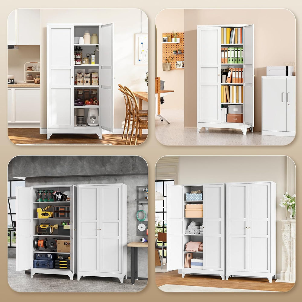 Yizosh Metal Pantry Cabinet, 75" Kitchen Pantry with 2 Door and 4 Adjust...