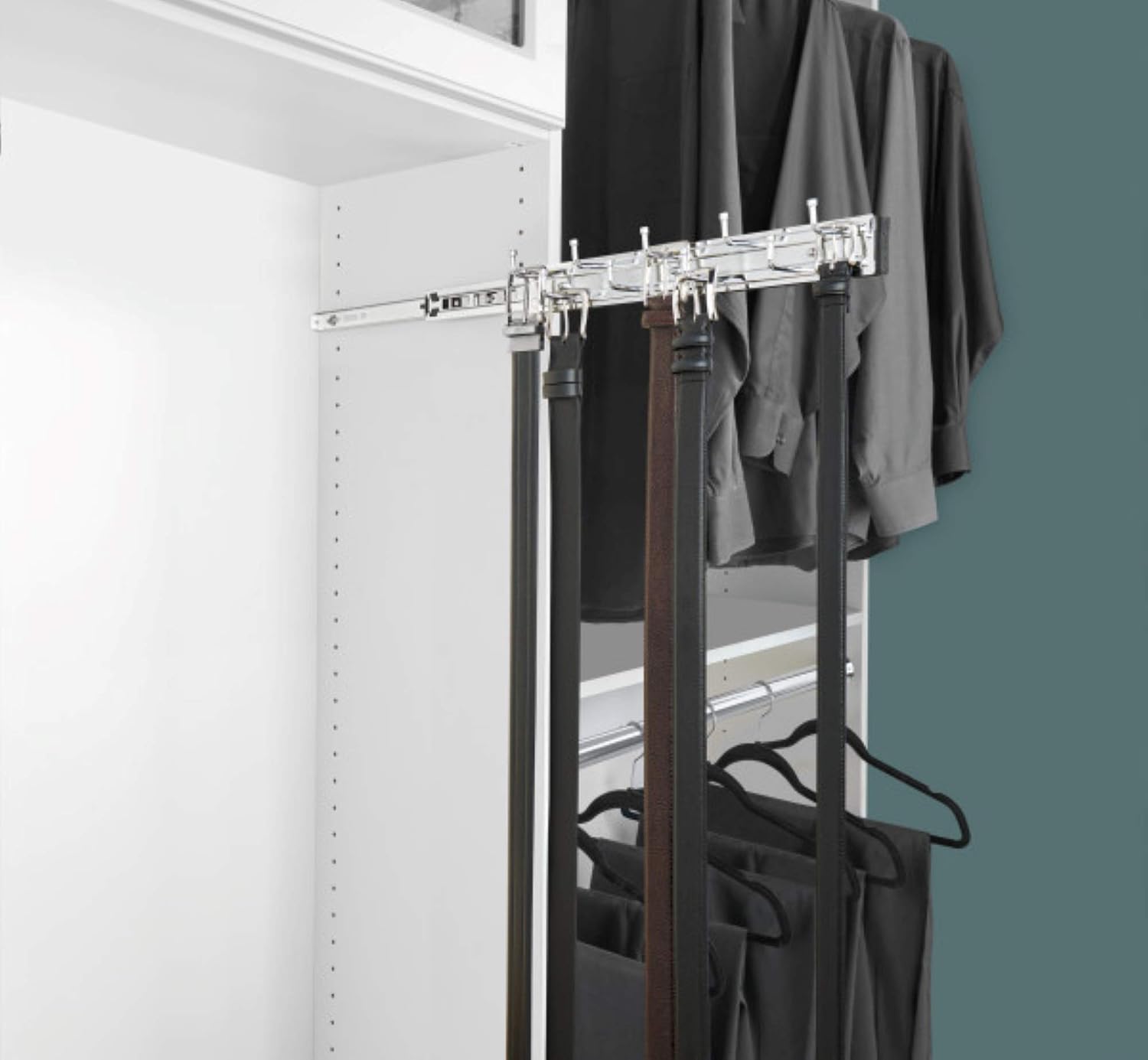 Rev-A-Shelf BRC-14CR 14-Inch Wall Mounted Pullout Closet Belt and Scarf Organization Rack Accessories Holder Hanger with 9 Hooks, Chrome (2 Pack)