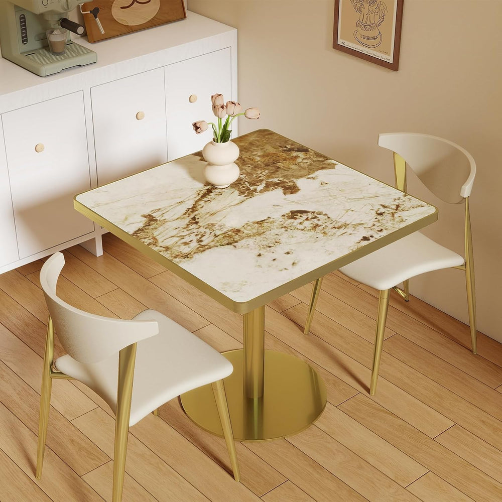 31.5 Inch Square Tulip Table with Thickened Sintered Stone Tabletop & Gol...