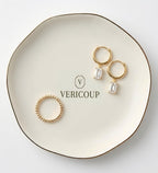Ceramic Jewelry Dish | Cream White Ring & Earring Tray, 4.5 Inch Round Home Decor Gift for Bride, Engagement, Women