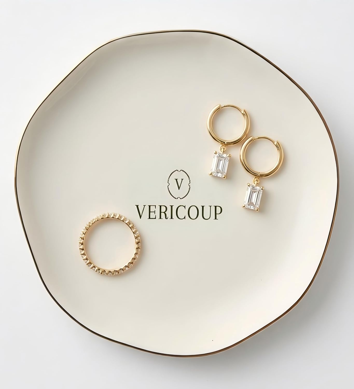 Ceramic Jewelry Dish | Cream White Ring & Earring Tray, 4.5 Inch Round Home Decor Gift for Bride, Engagement, Women