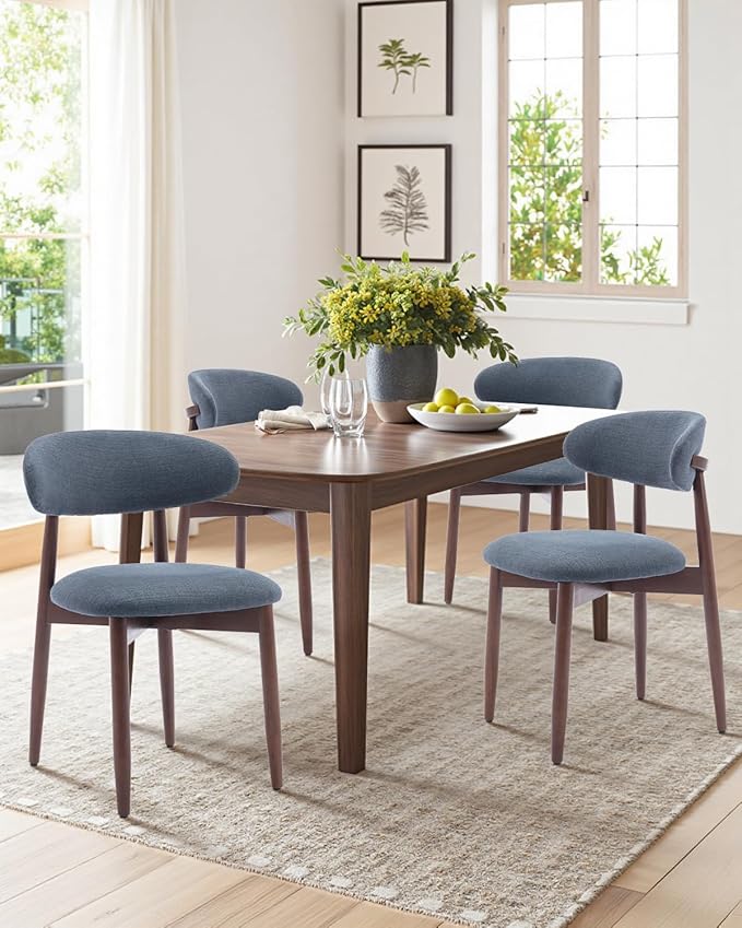 Dining Room Chairs Set of 4, Upholstered Farmhouse Dining Chairs, Modern Fabric Kitchen Chairs with Solid Wood Leg,Blue