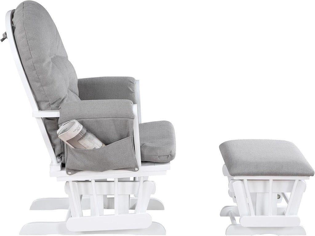 Penau Glider Ottoman, Soft Quiet Gliding, Gray Wood | Nursery Bonding Spot, Soft Gliding Motion, Button Tufted Back, Side Pocket, Matching Ottoman