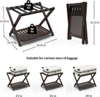 Bamboo Luggage Racks Set of 2, Fully Assembled Luggage Rack for Guest Room, Folding Suitcase Stand with Shoe Shelf, Heavy Duty Luggage Holder for Suitcases, Dark Brown