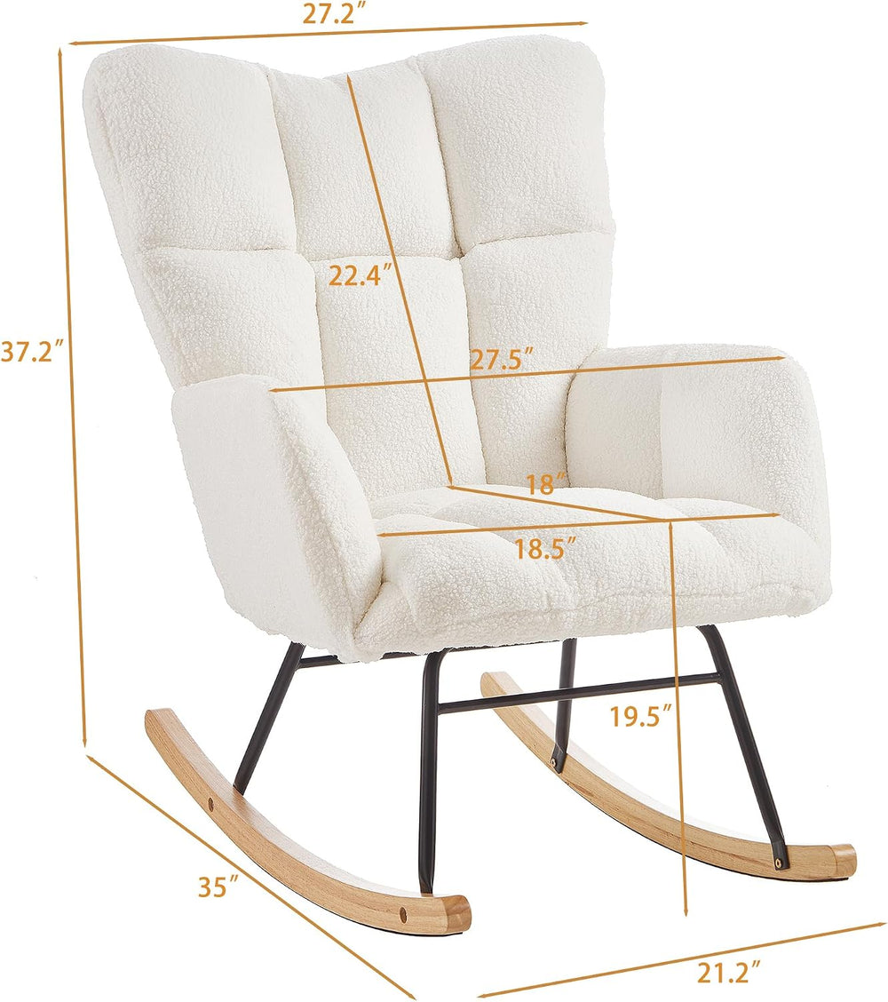 37.2" H Glider Rocking Chair Upholstered with Teddy Fabric, Indoor Rocki...
