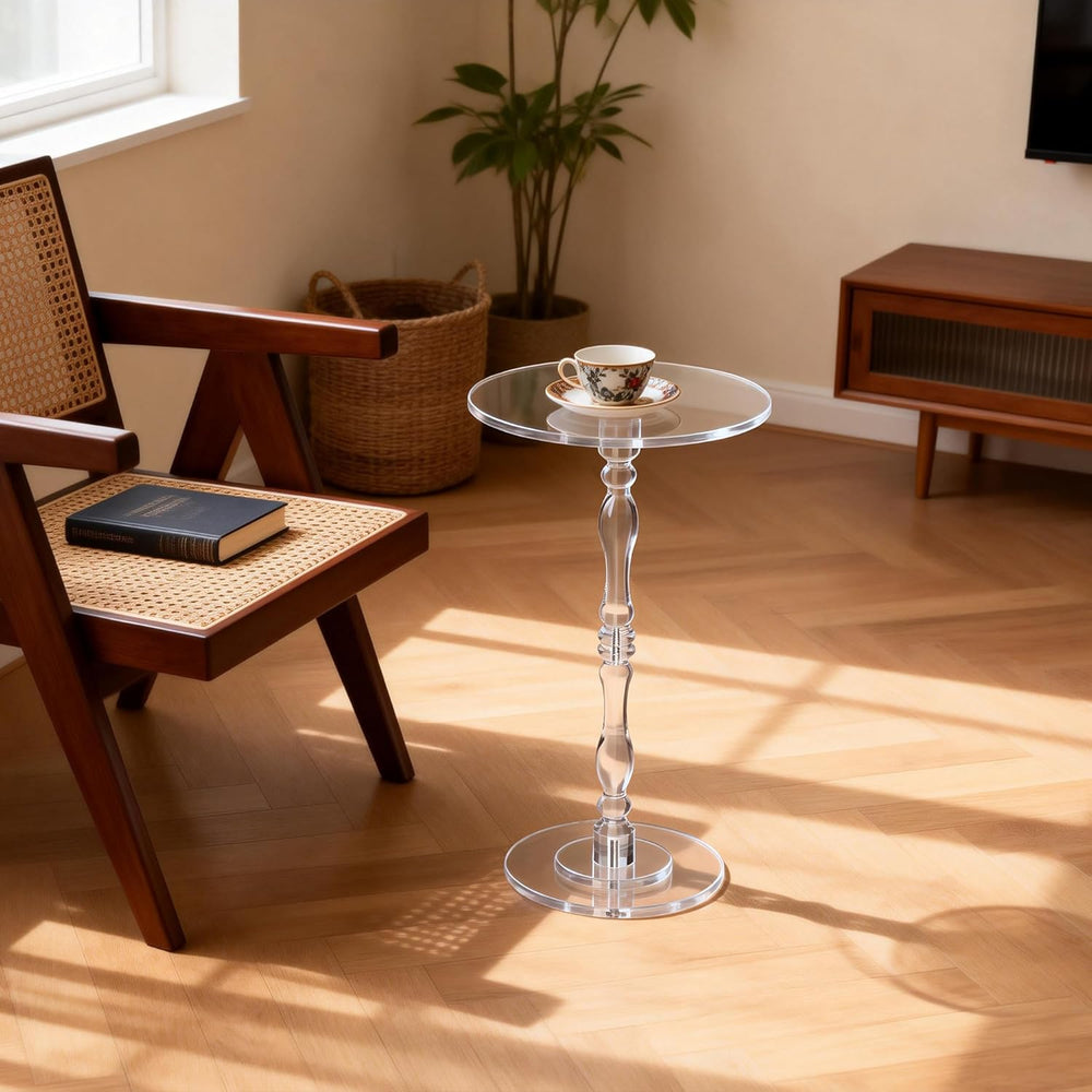 Acrylic Side Table, Classic Roman Column Pedestal End Table for Living Room, ...