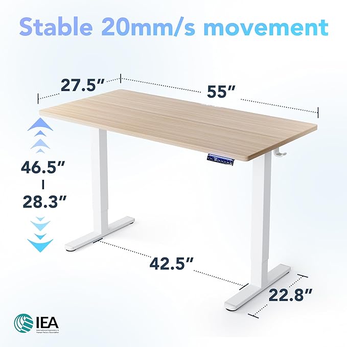 HUANUO 55 inch Electric Standing Desk with Smart APP, Alexa & Google Voice Control, Wi-Fi, Adjustable Height, 6 Memory Settings, Sedentary Reminder, Posture & Neck Care, Sit-Stand Desk, Light Walnut