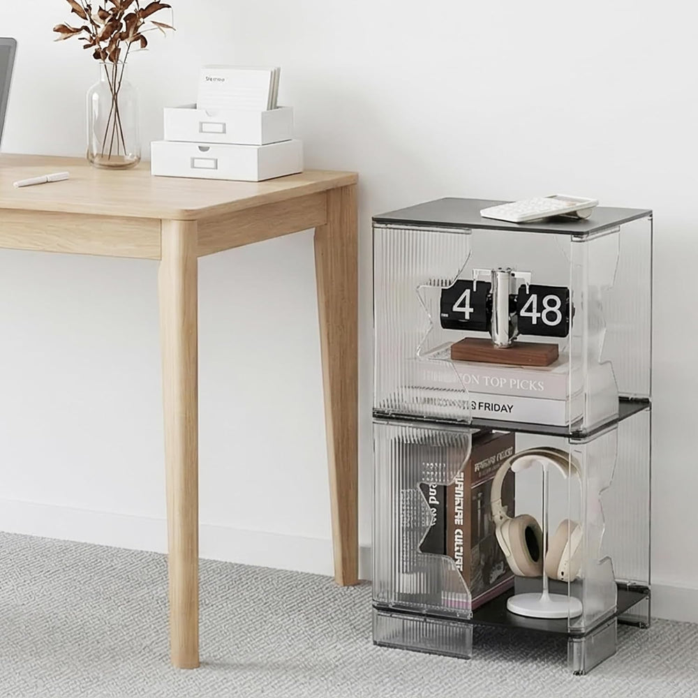 MUKAI Side Tables Set of 2 End Table with 3 Storage Shelve Transparent Bedsid...