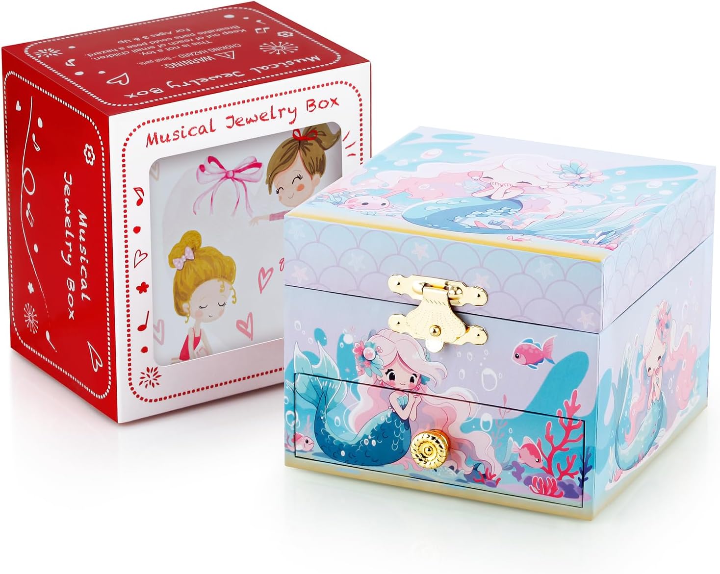 Kids Musical Jewelry Box for Girls and Pretty Jewelry Set Blue | Cute Mermaid Theme - Beautiful Dream Tune ,Include Drawer