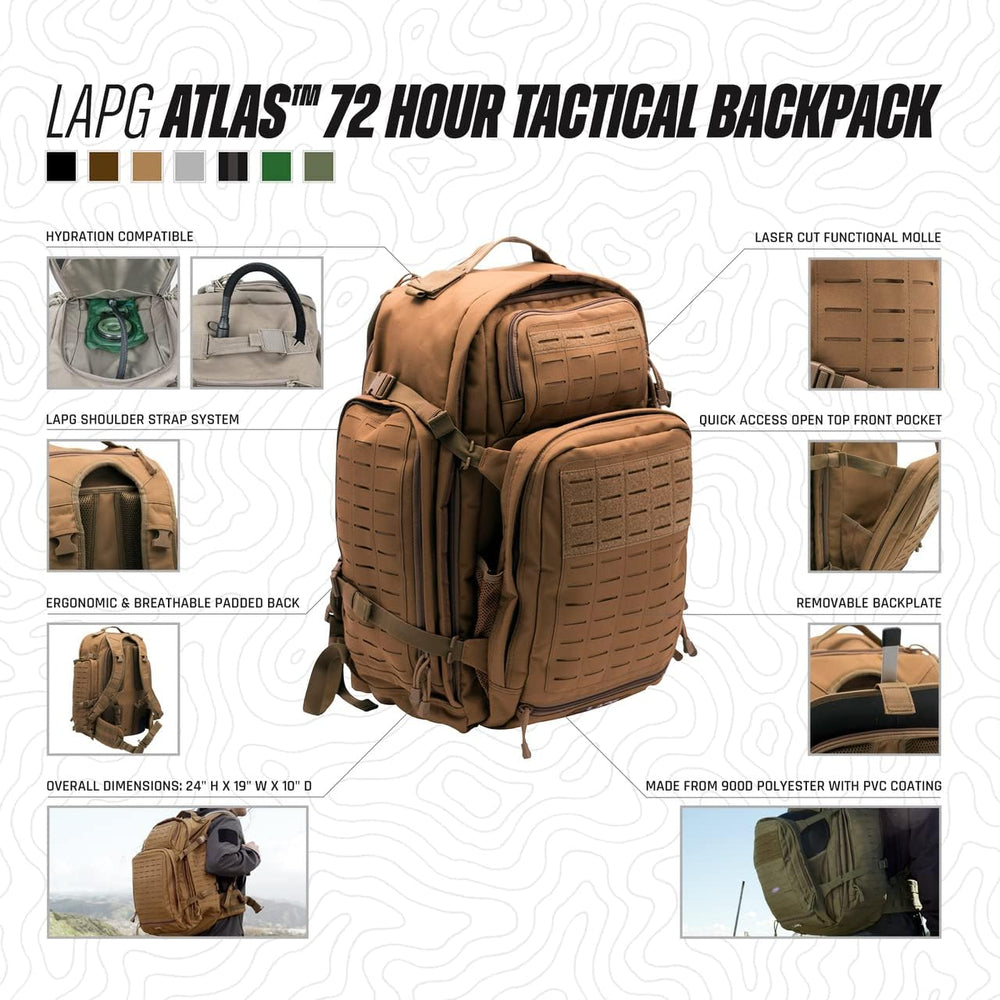 LA Police Gear LAPG Atlas 72 Hour Tactical Large Backpack, Coyote