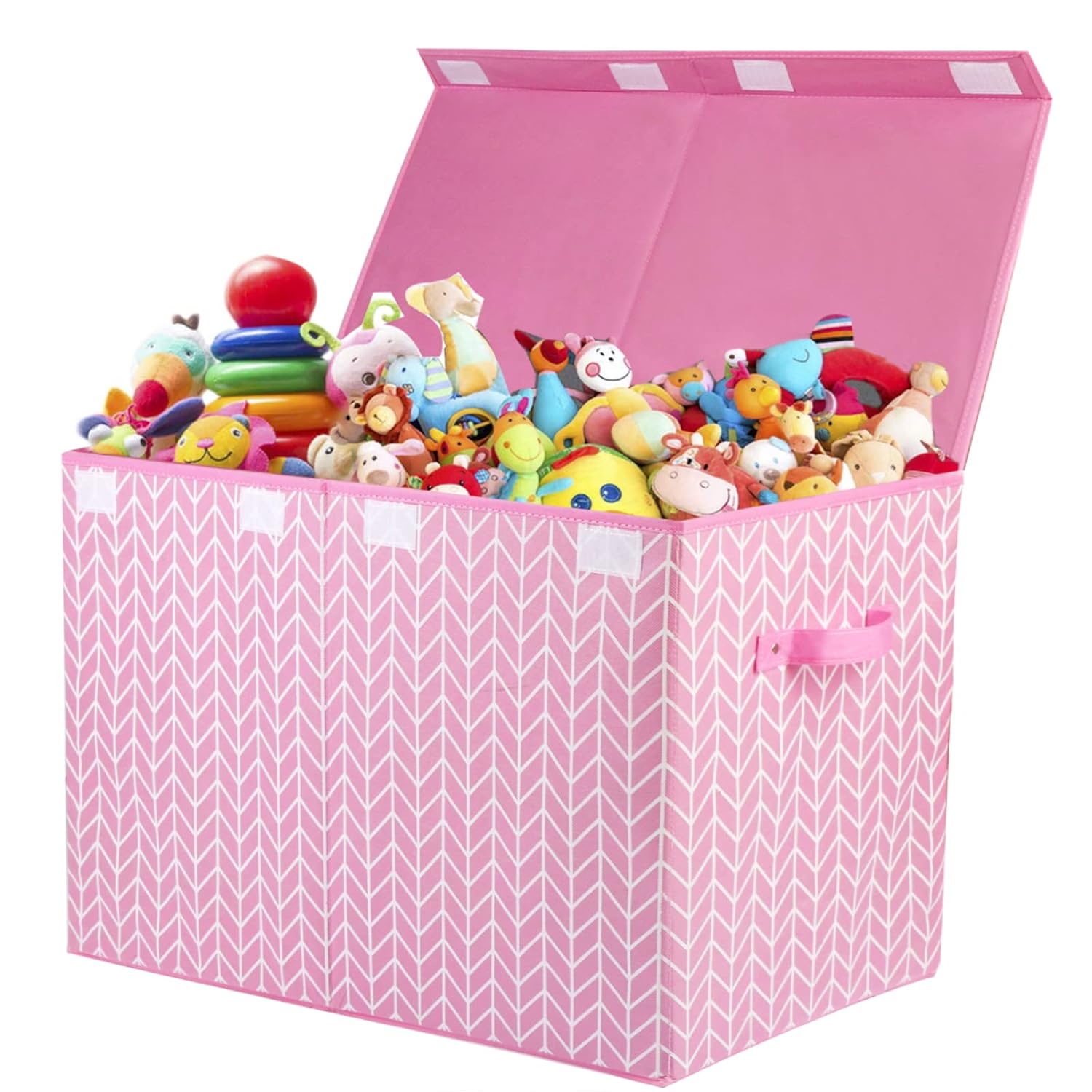 Mayniu Large Toy Storage Box Chest for Girls Kids, Sturdy Toy Box Bin Organizer Baskets with Lid for Living Room, Nursery, Closet, Bedroom, Playroom 25"x13" x16" (Pink)