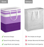 HomeHacks 2 Pack Large Laundry Baskets, Waterproof, Freestanding Laundry Hampers, Collapsible Clothes Hamper with Reinforced Handles in Laundry, College Dorm, Bathroom, Bedroom (Purple, 125Lx2)