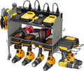 CCCEI Modular Power Tool Organizer Wall Mount Charging Station, Grey 6 Drills Holder with 8 Plug Power Strip 6FT, Garage Drill Battery Heavy Duty Metal Shelf, Utility Rack with Hooks, Side Storage.