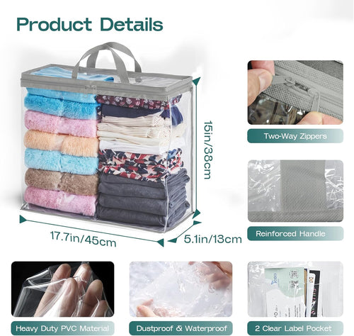 10 Pack Clear Storage Bags for Clothes, 22L Blanket Storage Bags, Under Bed Storage, Closet Organizers Bag, Upgraded Version Two-Way Zippers Design(Grey, 10PACK)