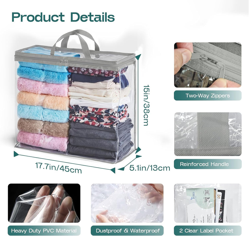 5 Pack Clear Storage Bags for Clothes, 22L Blanket Storage Bags, Under Bed Storage, Closet Organizers Bag, Upgraded Version Two-Way Zippers Design(Grey)