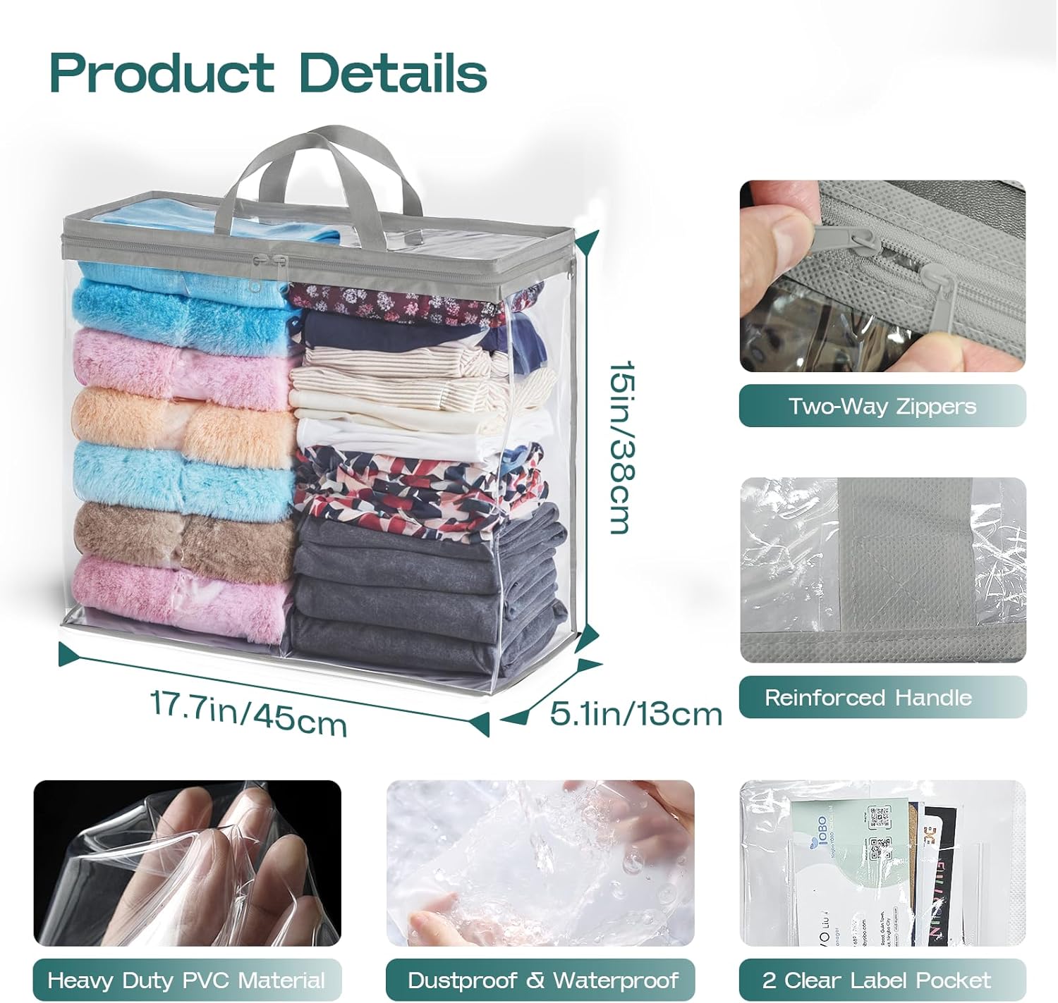 5 Pack Clear Storage Bags for Clothes, 22L Blanket Storage Bags, Under Bed Storage, Closet Organizers Bag, Upgraded Version Two-Way Zippers Design(Grey)