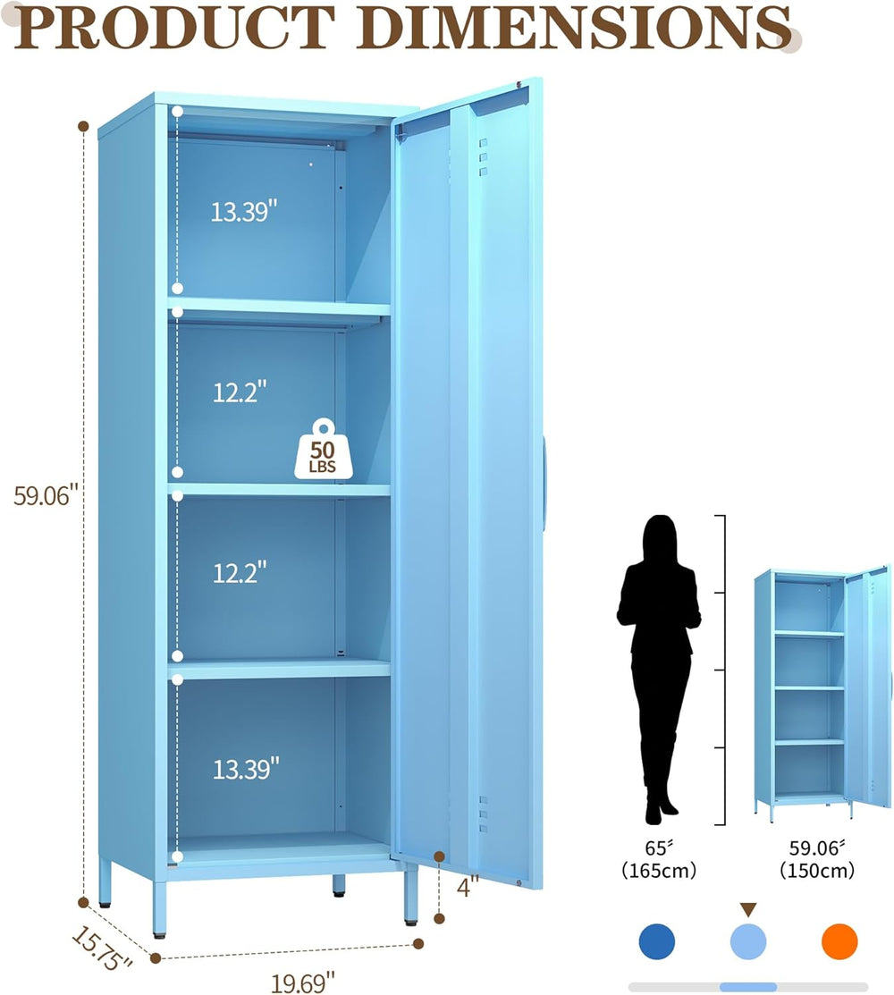 Metal Locker Storage Cabinets 59.06"H Sky Blue Locking File Cabinets Kit...
