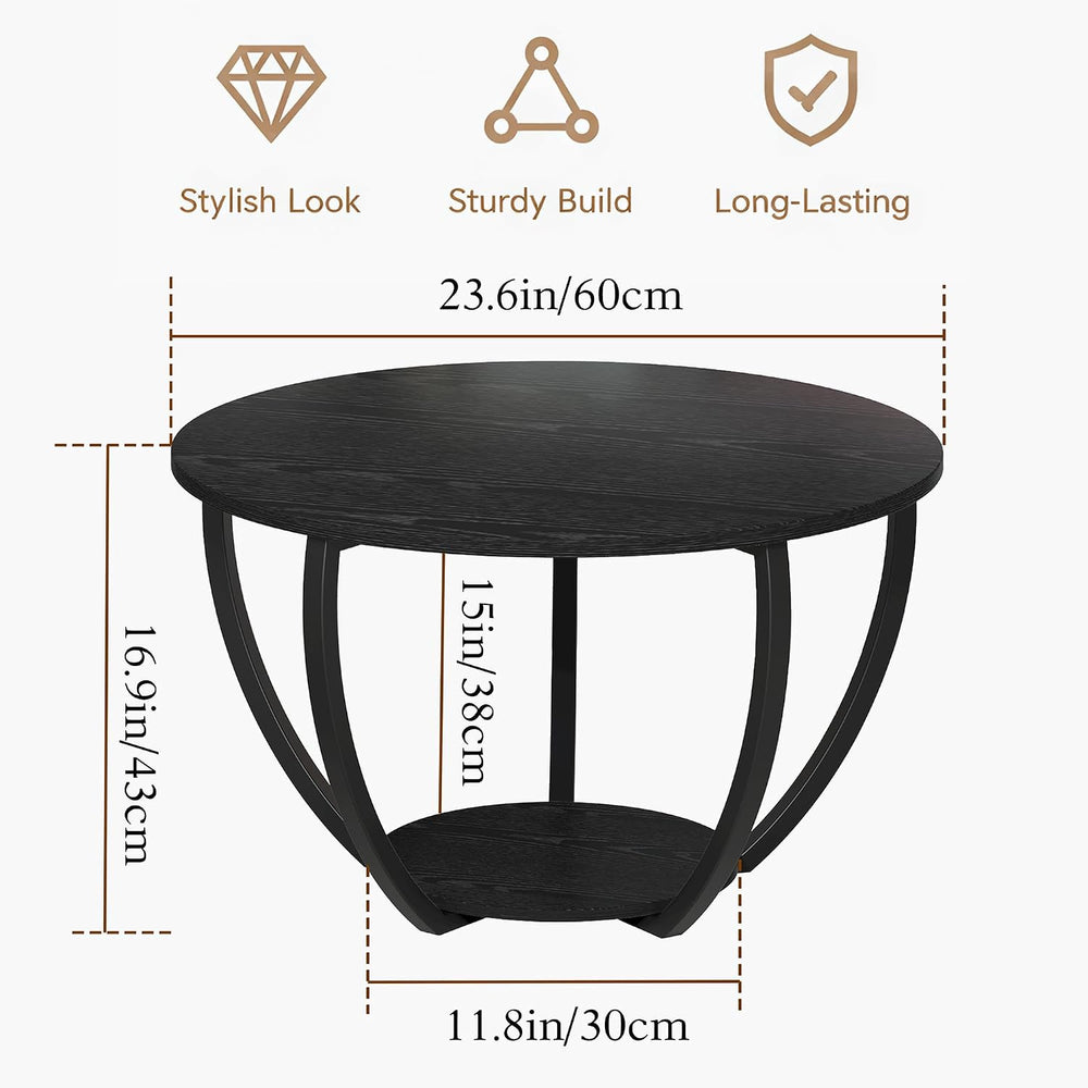 HOMERECOMMEND Round Coffee Table,23" Circle Coffee Table with Storage,Black