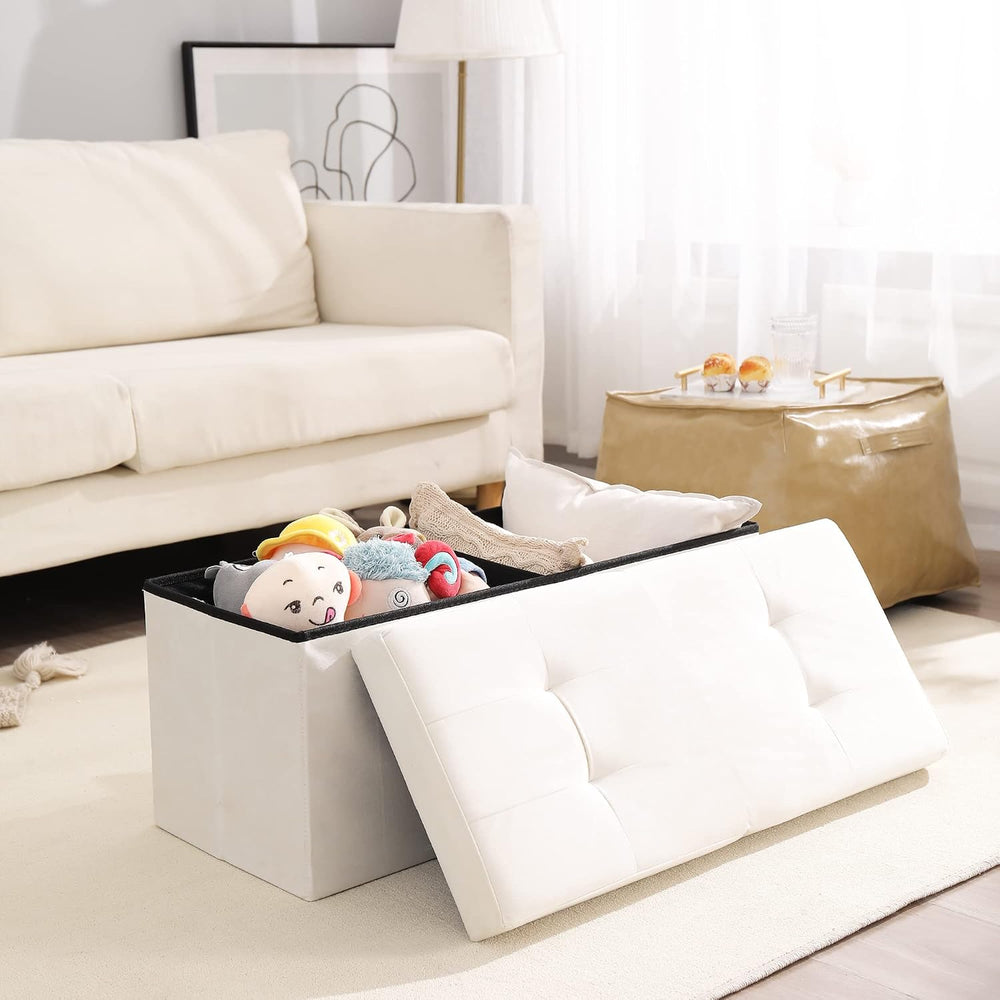Storage Ottoman Bench Foldable Seat Footrest Shoe Bench End of Bed Storage wi...