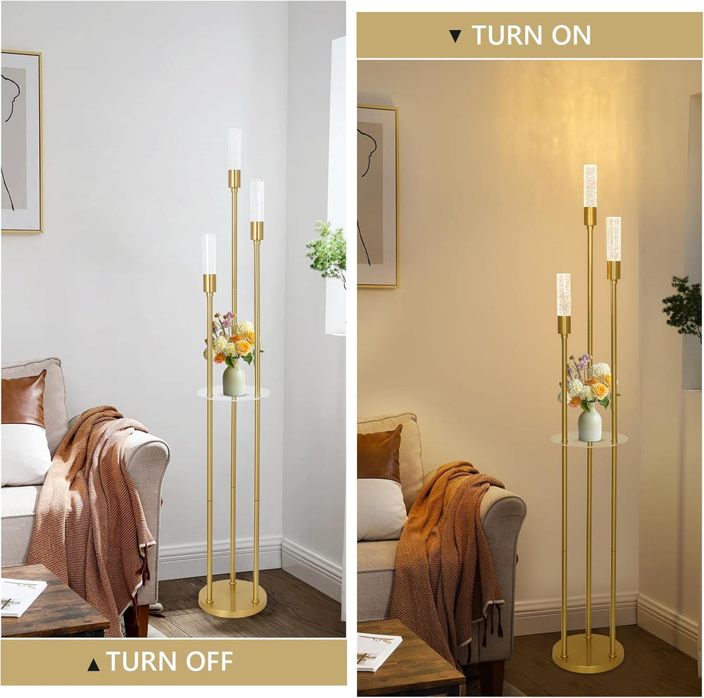 Modern Gold Floor Lamps for Living Room, Bubble Crystal Floor Lamp with Shelv...