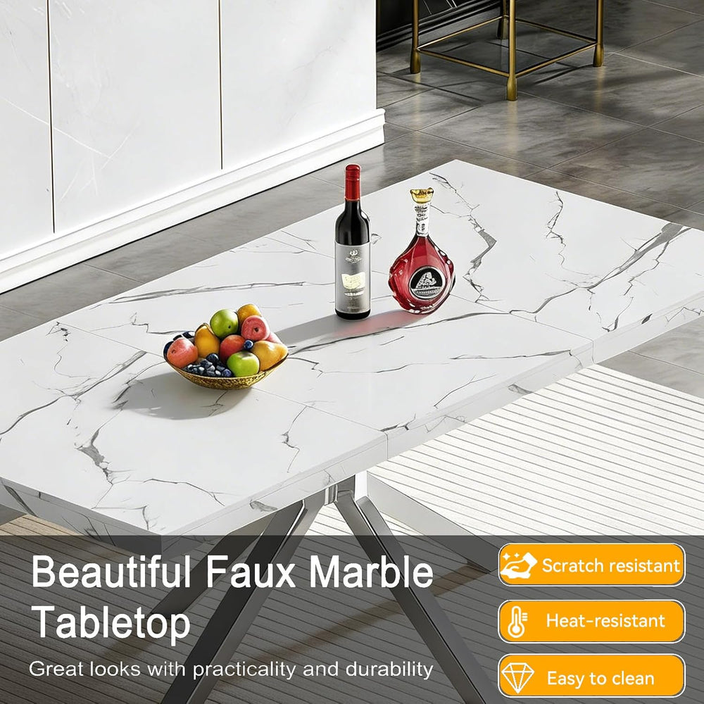 Faux Marble Dining Table Set for 6, Modern Kitchen Table Chairs Set 6, 70&quo...