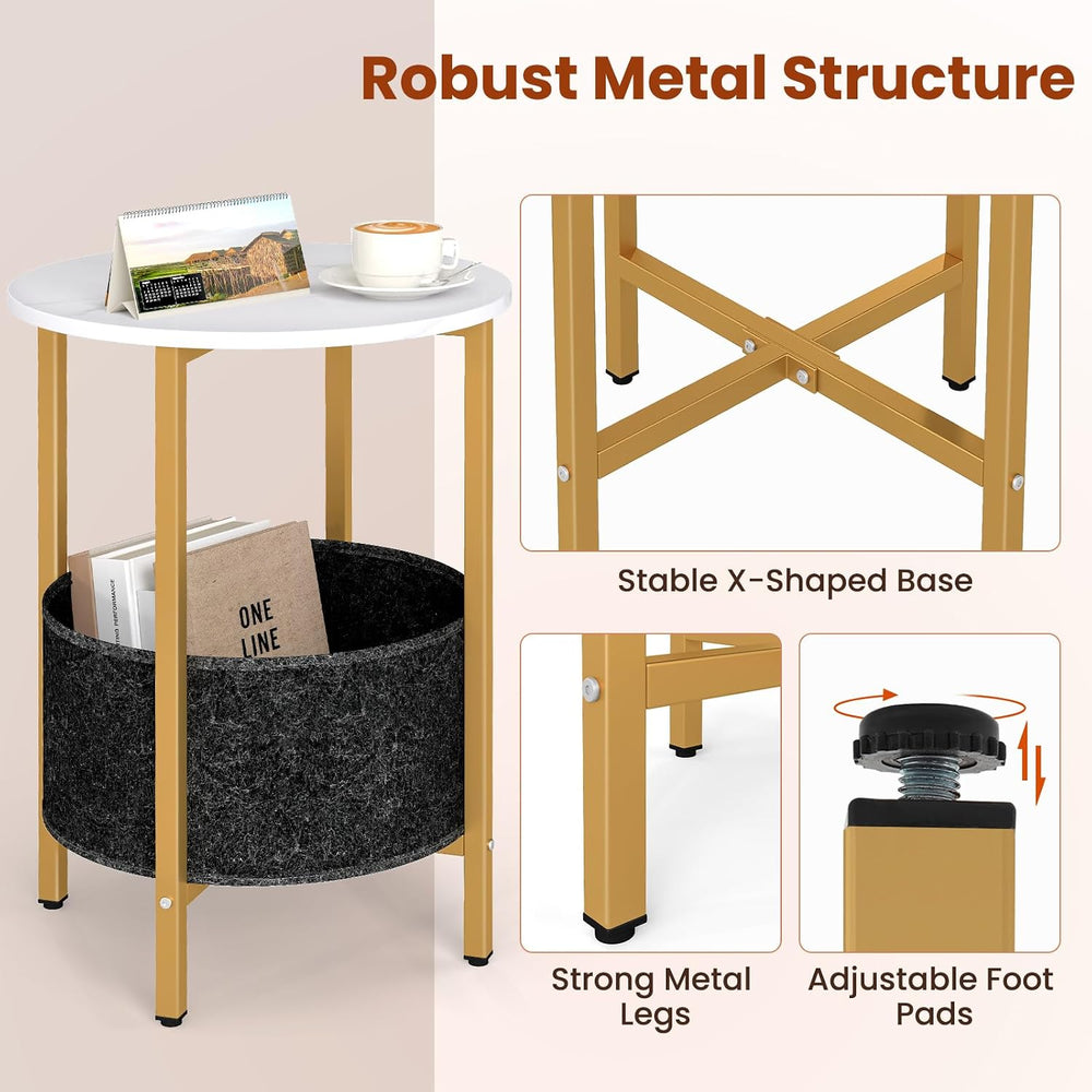 Giantex Round End Table, Small Side Table with Removable Fabric Basket, Moder...