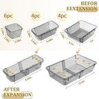 14 Pcs Adjustable Clear Drawer Organizer, Extendable Vanity Storage Bins, Desk Drawer Organizer Set for Makeup, Cosmetics, Bedroom, and Gadgets, Black
