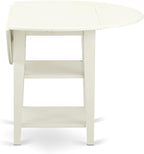 East West Furniture SUDA5-LWH-C 5 Piece Kitchen Table Set for 4 Includes a Round Dining Room Table with Dropleaf & Shelves and 4 Linen Fabric Upholstered Chairs, 42x42 Inch, Linen White