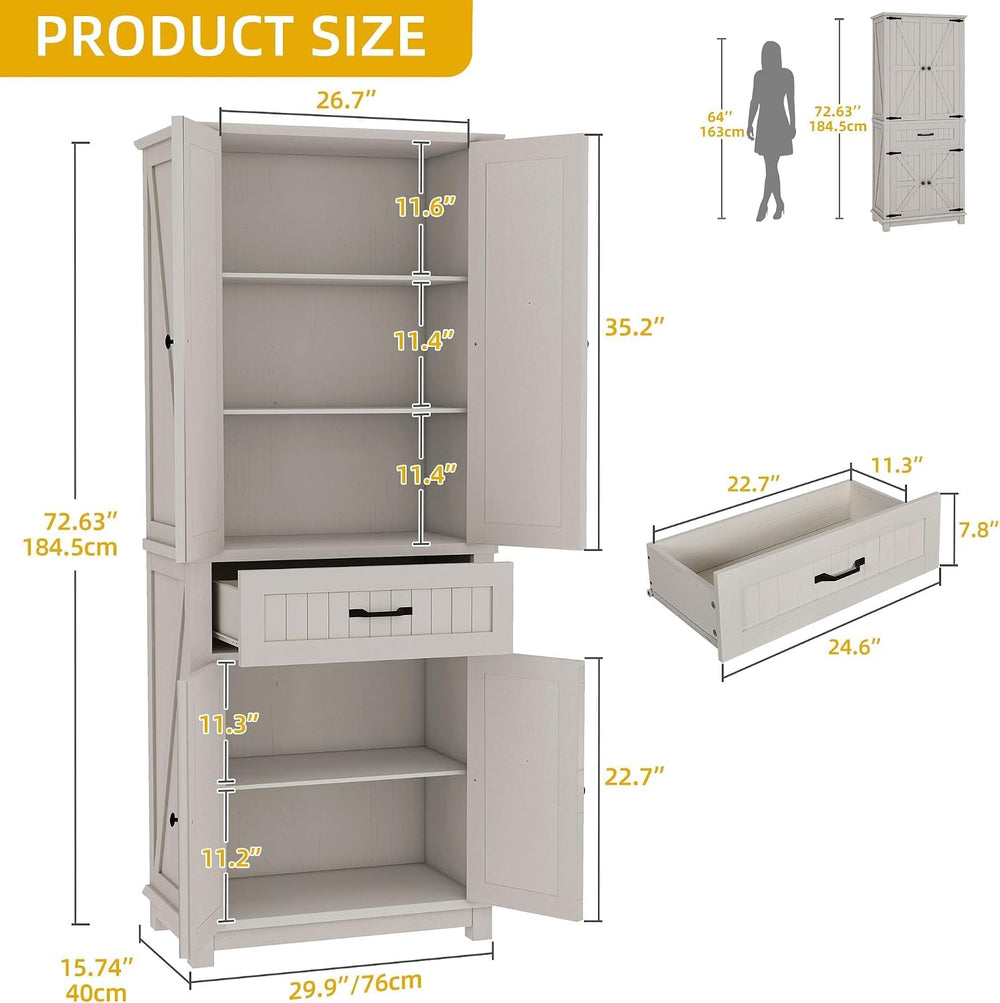 DWVO 72" Tall Farmhouse Pantry Cabinet, Kitchen Storage Pantry with Barn...