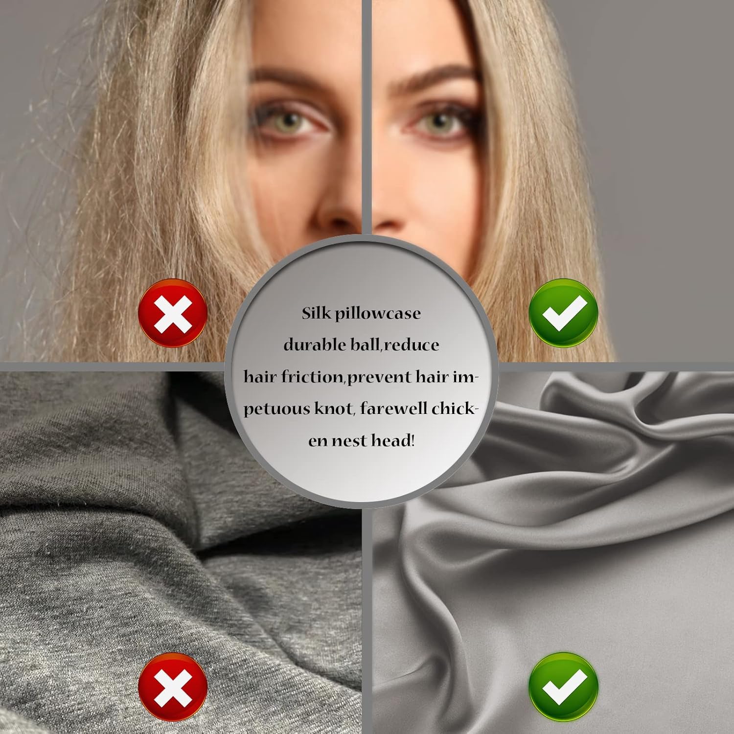 Natural Mulberry Silk Pillowcase for Hair and Skin Queen Size 20"X30" Silk Pillow Case with Hidden Zipper Soft Breathable Smooth Cooling Silk Pillow Covers for Sleeping(Gray,Queen,1Pcs)
