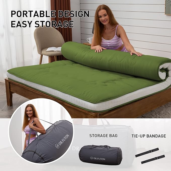 Dr.Futon Japanese Floor Futon Mattress Extra Thick Folding Roll Up Bed Topper...