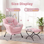 Lazy Chair with Ottoman,Comfy Accent Living Room Chair with Footrest Set | Removable & Machine-washable Cover,Reading Chair with Armrests,Upholstered Lounge Chair for Bedroom,Dorm,Office,Small Space