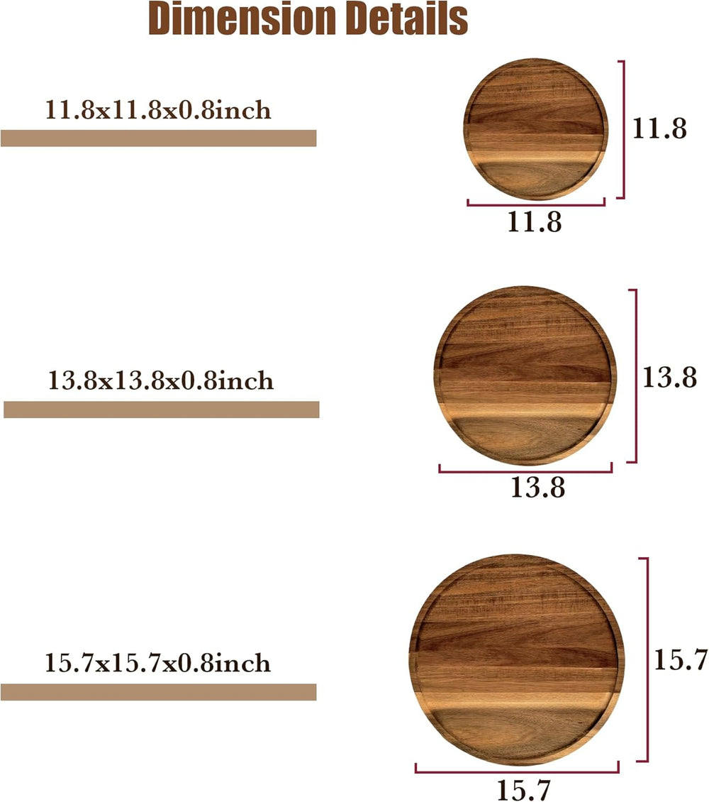 PINXIURY 15.7 Inch Round Wooden Decorative Serving Tray for Coffee Table and ...