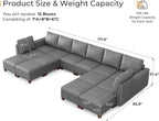 SITJOY 172" Faux Leather Modular Sectional Sofa with Storage, Mid Century Modern Sectional Couches for Living Room, Soft Padded Armrests, Oversized 14 Seat U Shaped Couch with Chaise, Gray