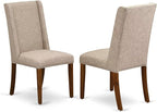 East West Furniture DLFL5-ANA-04 5 Piece Dining Room Furniture Set Includes a Round Dining Table with Dropleaf and 4 Light Tan Linen Fabric Parsons Chairs, 42x42 Inch, Natural