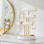 Bracelet Holder Jewelry Organizer Display - 3 Tier T Bar Velvet Stand, White Necklace Holder Organizer, Bracelet Holder, Earring Holder and Ring Display for Jewelry Organizers and Storage