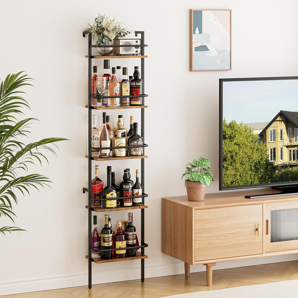 5-Tier Wine Rack Wall Mounted, Wine Racks Freestanding Floor with Fences, 50 ...