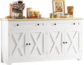 IRONCK Buffet Cabinet with Storage, Sideboard Storage Cabinet, Kitchen Cabinet with Drawers and Doors, Natural Wood