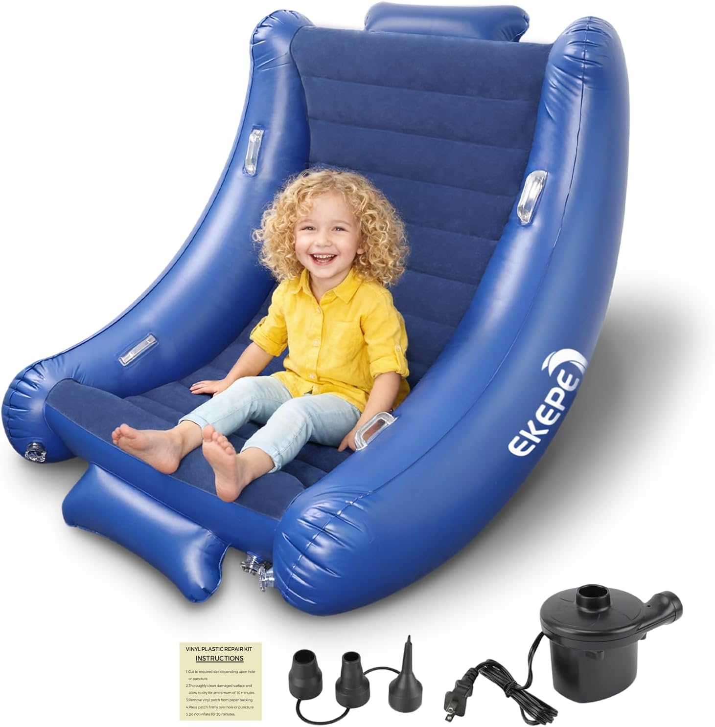 Sensory Rocking Chair for Kids, Inflatable Sensory Rocker with Electric Air Pump for Autistic ADHD Children, Air Cloud Autism Chair - Soft, Comfy & Heavy Duty - Blue