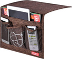 Linen 4 Pockets Bedside Caddy, Bedside Storage Organizer for Magazine, Remotes, Phone (Coffee, Classic 4 Pockets)