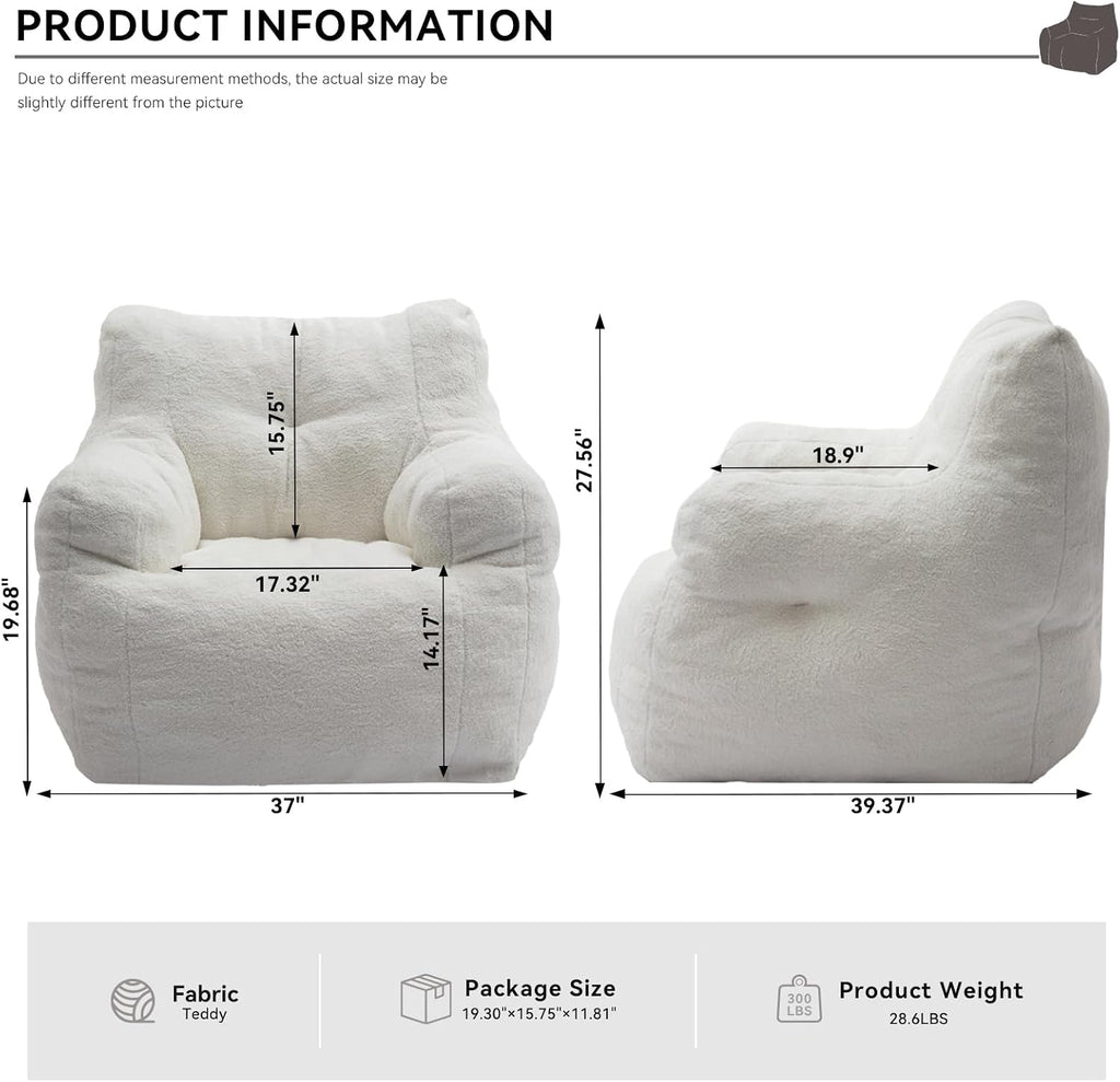 FOXHUNTER Bean Bag Chair with Memory Foam Filling for Adults Ivory | No Assembly Required, Memory Sponge in Small Pieces Filled, Lazy Foam Chair for Bedroom,Living Room