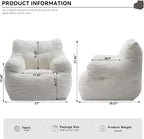 FOXHUNTER Bean Bag Chair with Memory Foam Filling for Adults Ivory | No Assembly Required, Memory Sponge in Small Pieces Filled, Lazy Foam Chair for Bedroom,Living Room
