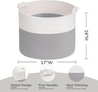 Goodpick Large Woven Rope Toy Storage Basket for Living Room, 60L, Grey | Small Laundry Basket for Organizing Baby Clothes, Blankets & Pillows, Great for Bedroom Nursery Home Décor